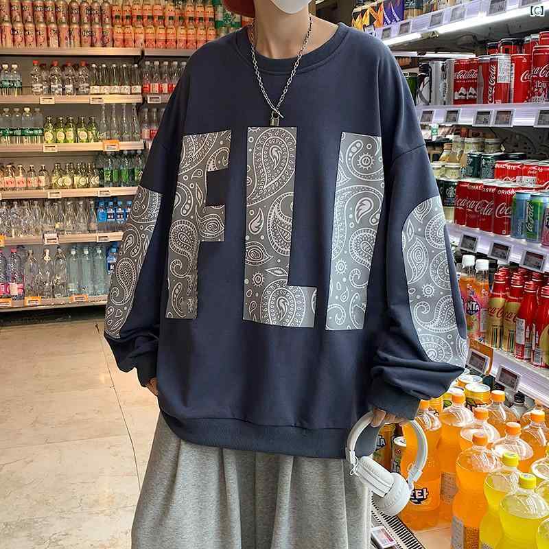 メンズ　ファッショオン　オシャレ　カジュアル　男性 セーター 春 ラウンドネック カシュー フラワー カップル トップ 長袖 ボト シャツ ジャケット