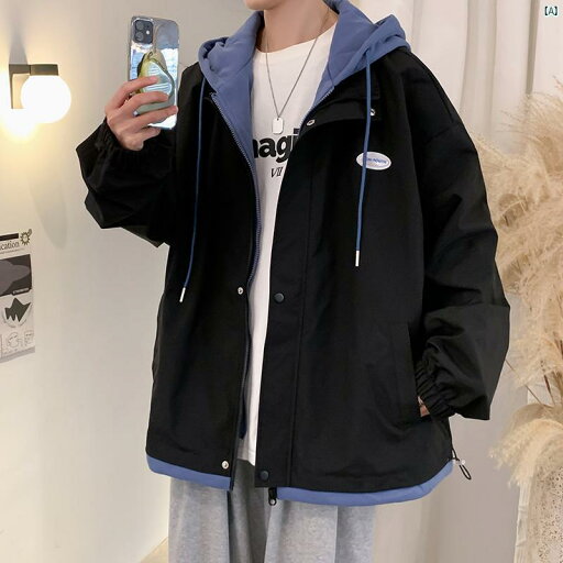 メンズ ファッショオン オシャレ カジュアル 男性 フェイク 2点 ジャケット 春秋 フード付き トップ 服 メンズ ファッショオン オシャレ カジュアル 男性 フェイク 2点 ジャケット 春秋 フード付き トップ 服