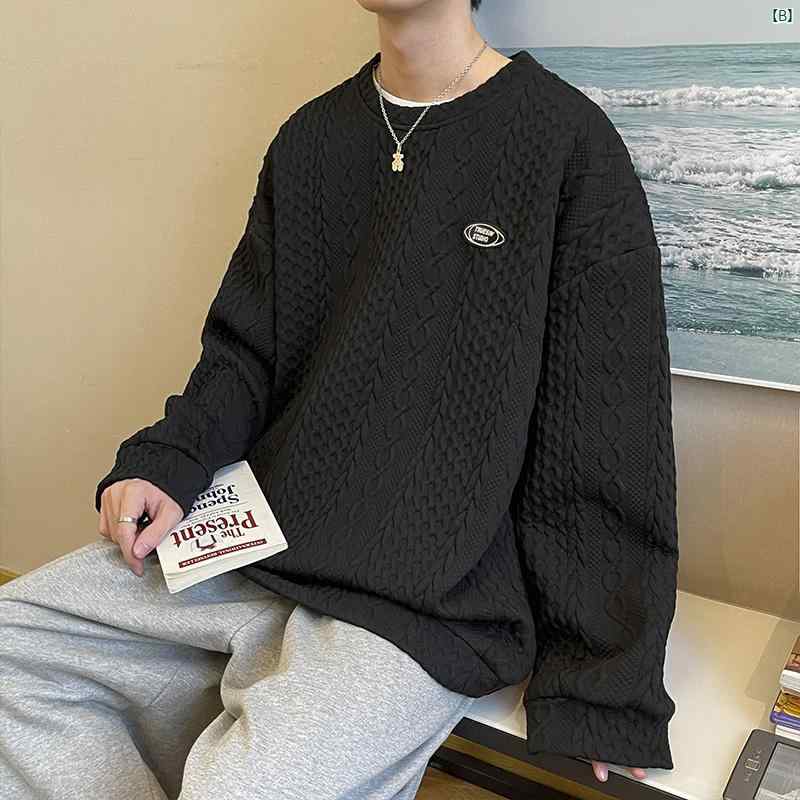メンズ　ファッショオン　オシャレ　カジュアル　男性 ラウンドネック スウェットシャツ 男性 春 新 ソリッドカラー イン ワッフル トップ ジャケット