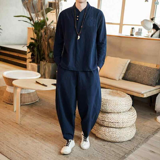 メンズ ファッショオン オシャレ カジュアル 男性 Tシャツ 春 薄手 中華風 リネン スーツ 大きいサイズ 素歳 瞑想 コットン 長袖 メンズ ファッショオン オシャレ カジュアル 男性 Tシャツ 春 薄手 中華風 リネン スーツ 大きいサイズ 素歳 瞑想 コットン 長袖