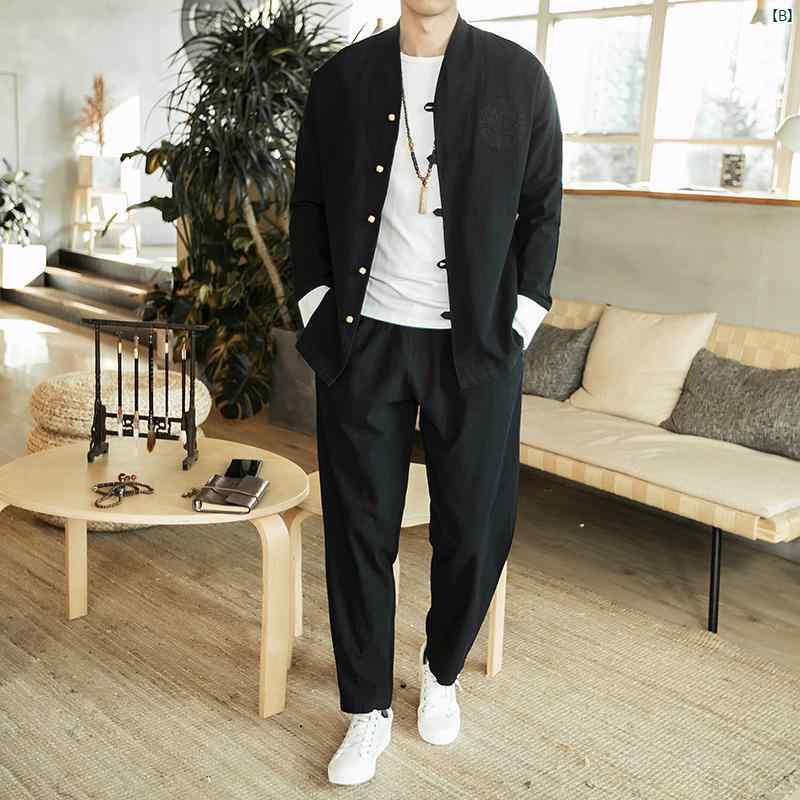 メンズ　ファッショオン　オシャレ　カジュアル　男性 ジャケット 春 中華風 リネン スーツ ルース レトロ 刺繍 唐 在家 瞑想 大きいサイズ コットン