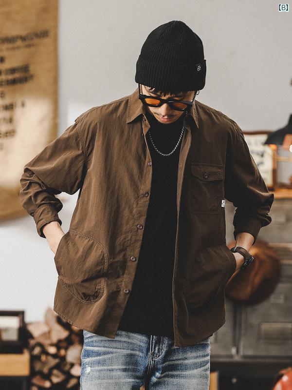 メンズ　ファッショオン　オシャレ　カジュアル　男性 春 新 アーミーグリーン ワークシャツ 長袖 マウンテン アウトドア ハンティング ジャケット