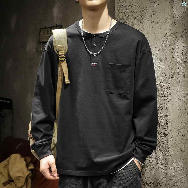 メンズ　ファッショオン　オシャレ　カジュアル　男性 英国 紳士 ヘンリー カラー 280 g ヘビーウェイト 長袖 Tシャツ たり 大きいサイズ 春秋 ボトムス トレーナー 男性用
