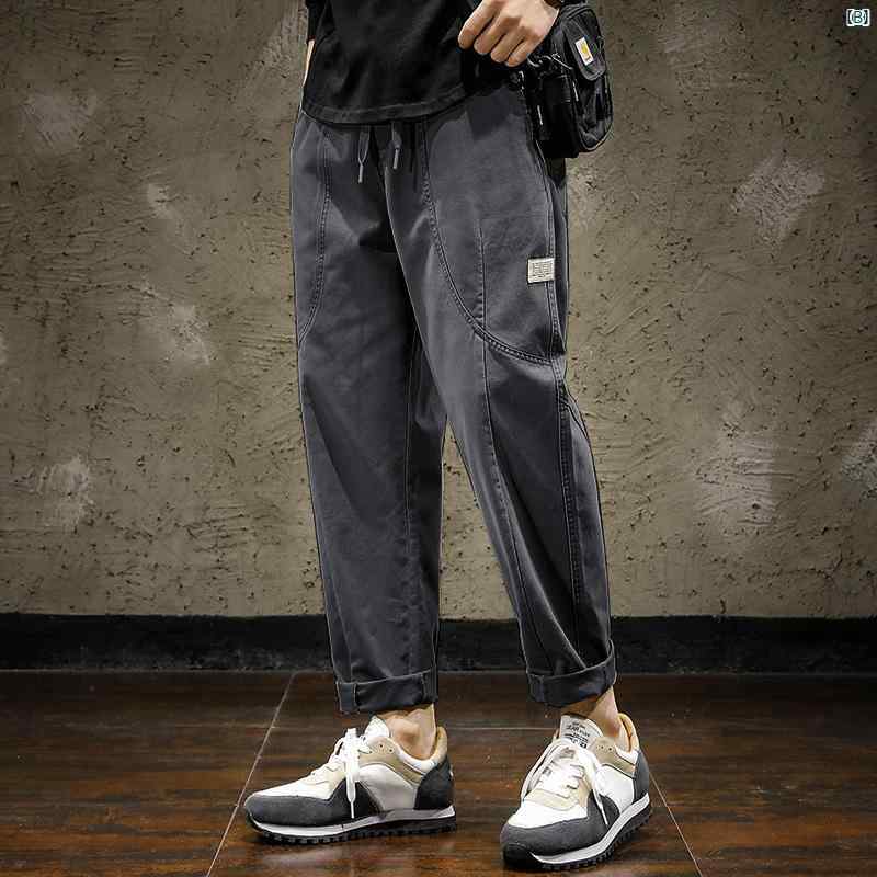 メンズ　ファッショオン　オシャレ　カジュアル　男性 レトロ カーキ パンツ オーバー オール ストレート 秋 9セント 男子用