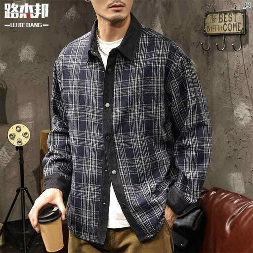 メンズ ファッショオン オシャレ カジュアル 男性 デニム スプライシング チェック柄 ウール シャツ ジャケット メンズ 秋冬 アメリカン レトロ インチ メンズ ファッショオン オシャレ カジュアル 男性 デニム スプライシング チェック柄 ウール シャツ ジャケット メンズ 秋冬 アメリカン レトロ インチ