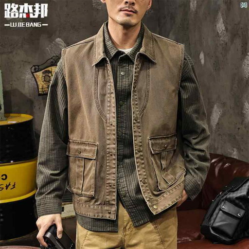 メンズ ファッショオン オシャレ カジュアル 男性 アメリカ レトロ ダメージ 加工 ワークウェア マルチ ポケット ベスト ジャケット 男性 春秋 屋外 機能 メンズ ファッショオン オシャレ カジュアル 男性 アメリカ レトロ ダメージ 加工 ワークウェア マルチ ポケット ベスト ジャケット 男性 春秋 屋外 機能