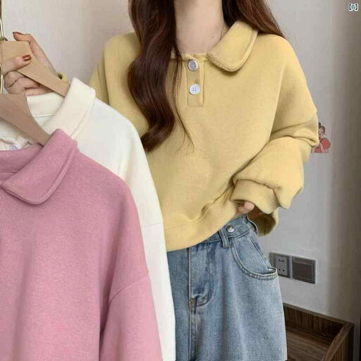 レディース ファッション レディース オシャレ かわいい 綺麗 上品 秋 韓国 小柄 ポロ 襟 キャンディーカラー 西洋 ショート プルオーバー 長袖 トレーナー レディース ファッション レディース オシャレ かわいい 綺麗 上品 秋 韓国 小柄 ポロ 襟 キャンディーカラー 西洋 ショート プルオーバー 長袖 トレーナー