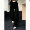 レディース ファッション レディース オシャレ かわいい 綺麗 上品 初秋冬 ブラック ウォッシュ ジーンズ ハイウエスト ドレープ ストレート ワイド レッグ フロアレングス パンツ