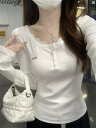 レディース ファッション レディース オシャレ かわいい 綺麗 上品 秋 スリム 長袖 Tシャツ 韓国 レース スプライシング ハーフ オープン カラー ボタン ダウン トップ(4)