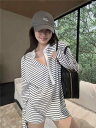 レディース ファッション オシャレ かわいい 綺麗 カジュアル スポーツ レジャー スーツ 夏 コントラスト ストライプ 長袖 Tシャツ トップス ストレート ショーツ 2点セット