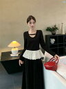 レディース ファッション オシャレ かわいい 綺麗 カジュアル フレンチ スーツ フェミニン フリル ステッチ Tシャツ 初秋 大きめ スカート 2点セット(4)