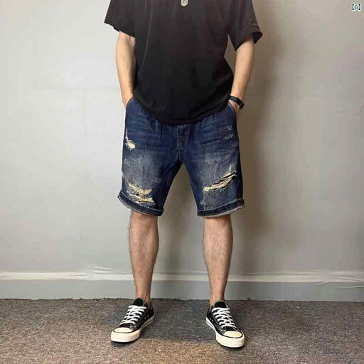 メンズ ファッション オシャレ カジュアル 男性 アメカジ レトロ リップド ストレート デニム ショート パンツ 夏 古風 五分丈 イン ミッド メンズ ファッション オシャレ カジュアル 男性 アメカジ レトロ リップド ストレート デニム ショート パンツ 夏 古風 五分丈 イン ミッド
