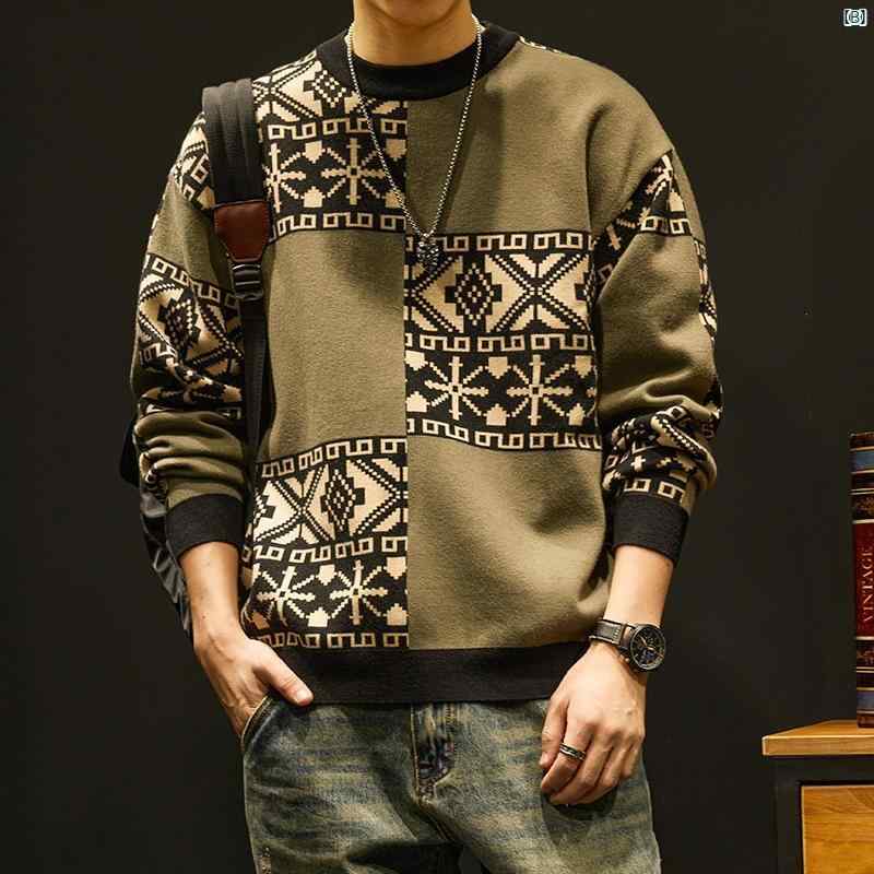メンズ　ファッション　オシャレ　カジュアル　男性 アメリカン レトロ ハイエンド ラウンドネック セーター 男性用 秋冬 ニット ボトム