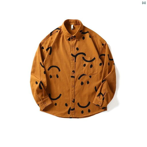 メンズ ファッション オシャレ カジュアル 男性 春秋 男性用 レトロ 笑顔 プリント 長袖 シャツ ストリート BF ジャケット メンズ ファッション オシャレ カジュアル 男性 春秋 男性用 レトロ 笑顔 プリント 長袖 シャツ ストリート BF ジャケット