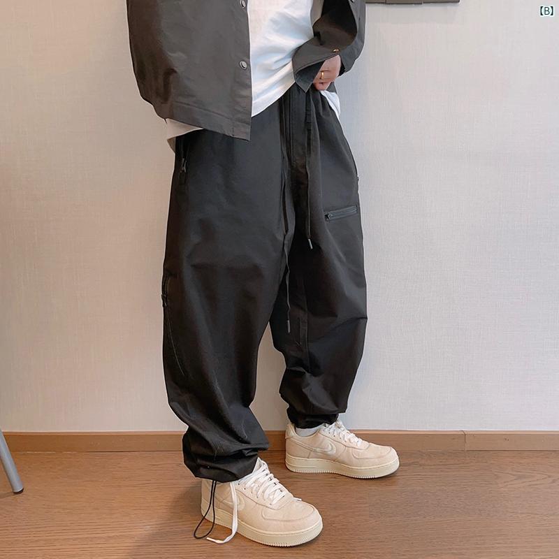 メンズ　ファッション　オシャレ　カジュアル　男性 春秋 ストリート ソリッドカラー ジッパー 小柄 ストレート レッグ パンツ アメリカン ワークウェア