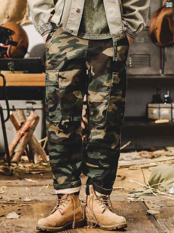 メンズ　ファッション　オシャレ　カジュアル　男性 春秋 男性用 アメリカン レトロ ワークウェア パンツ ストレート 迷彩
