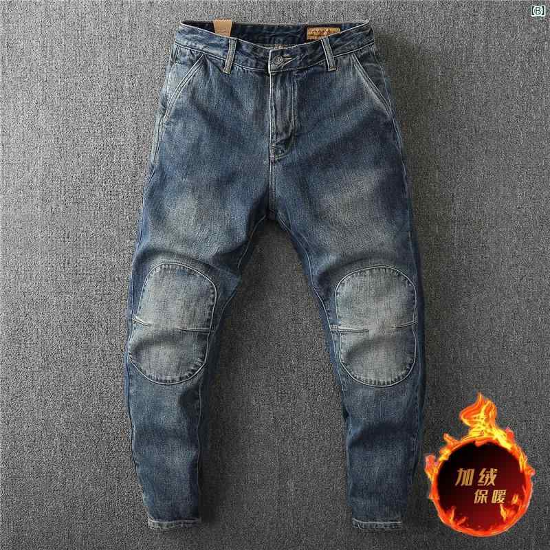 メンズ　ファッション　オシャレ　カジュアル　男性 春秋 ウォッシュド レトロ スプライス ジーンズ 裾細 ズボン デニム レギンス パンツ用