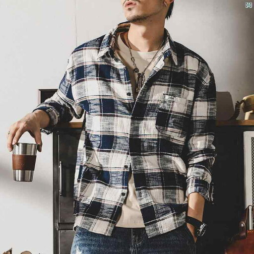 メンズ ファッション オシャレ カジュアル 男性 アメリカン レトロ チェック柄 シャツ 長袖 イン 快適 製 春秋 ジャケット メンズ ファッション オシャレ カジュアル 男性 アメリカン レトロ チェック柄 シャツ 長袖 イン 快適 製 春秋 ジャケット