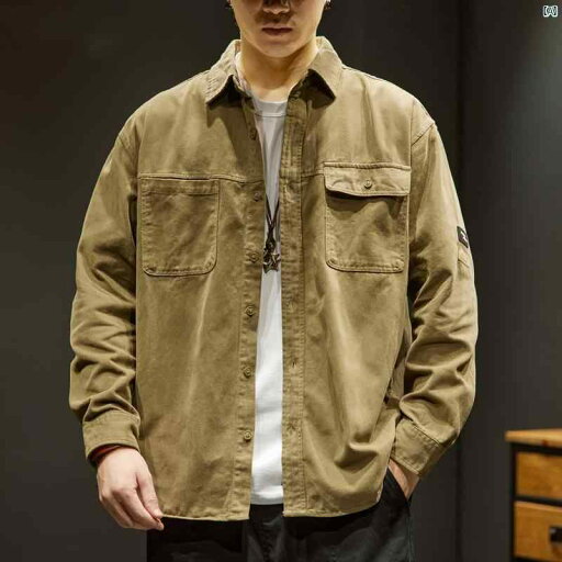 メンズ ファッション オシャレ カジュアル 男性 アメリカン レトロ ワークウェア 長袖 シャツ ジャケット 男性用 春秋 たり メンズ ファッション オシャレ カジュアル 男性 アメリカン レトロ ワークウェア 長袖 シャツ ジャケット 男性用 春秋 たり