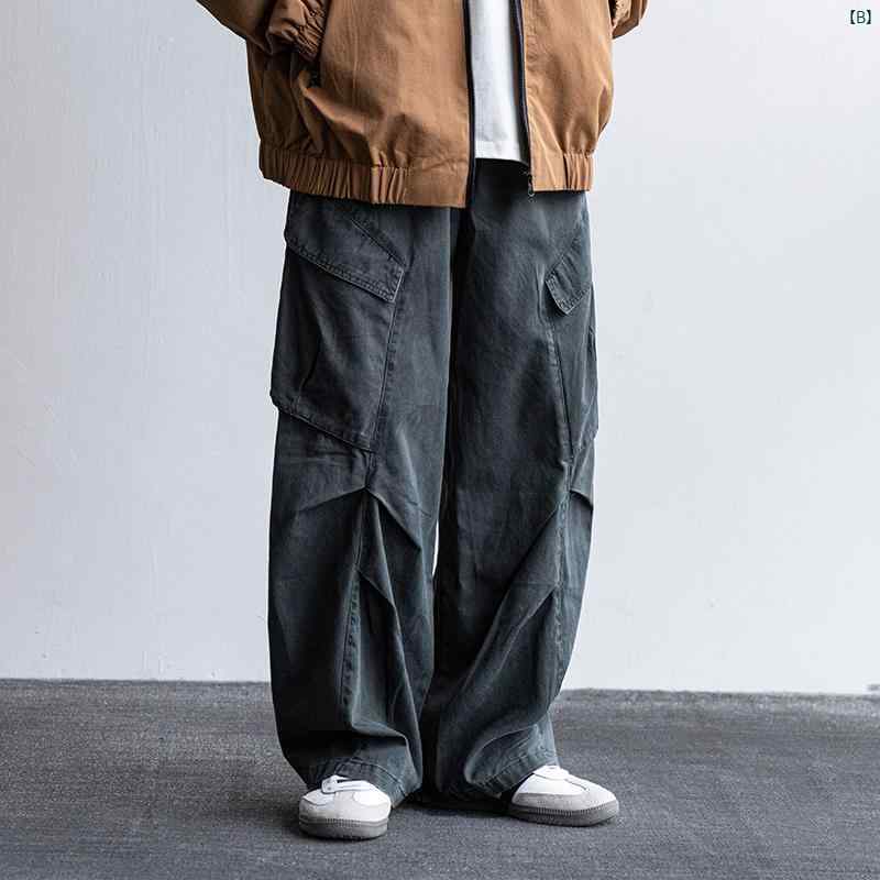 メンズ　ファッション　オシャレ　カジュアル　男性 春秋 アメリカ ビッグ ポケット オーバー オール ストレート ワイド レッグ パンツ