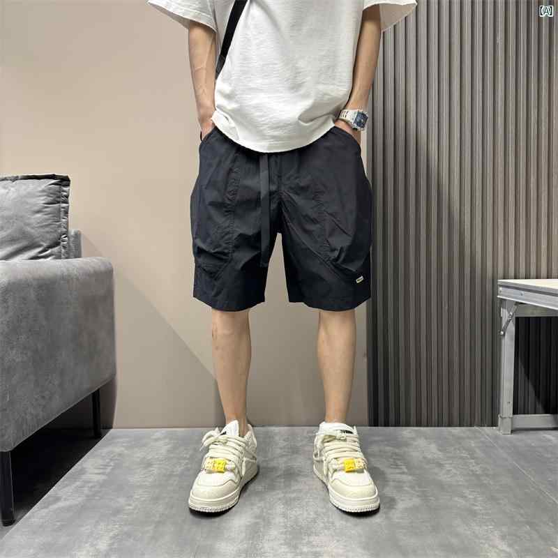 メンズ　ファッション　オシャレ　カジュアル　男性 夏 薄手 アウトドア ストリート カーゴ ショーツ ミッド パンツ ストレート レッグ 速乾 五分丈