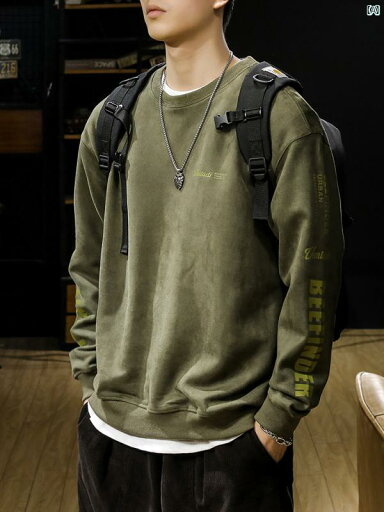 メンズ ファッション オシャレ カジュアル 男性 アメリカン レトロ スエード スウェットシャツ 春秋 長袖 ジャケット Tシャツ メンズ ファッション オシャレ カジュアル 男性 アメリカン レトロ スエード スウェットシャツ 春秋 長袖 ジャケット Tシャツ