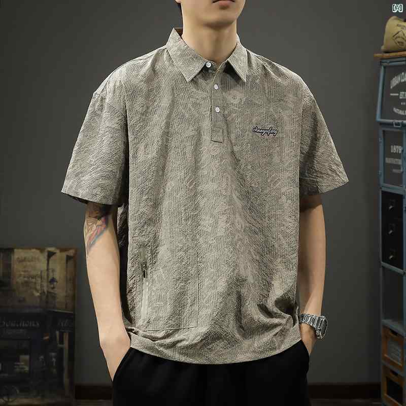 メンズ　ファッション　オシャレ　カジュアル　男性 夏 フル プリント ポロシャツ アメリカン ワークウェア 半袖 Tシャツ