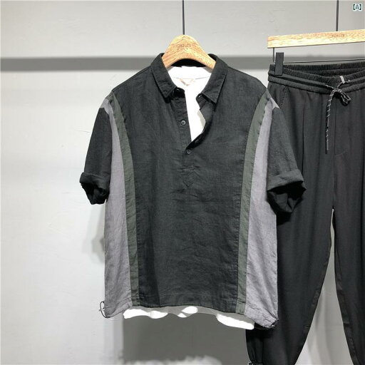 メンズ ファッション オシャレ カジュアル 男性 夏 リネン 半袖 シャツ スプライシング 通気性 Tシャツ コットン メンズ ファッション オシャレ カジュアル 男性 夏 リネン 半袖 シャツ スプライシング 通気性 Tシャツ コットン
