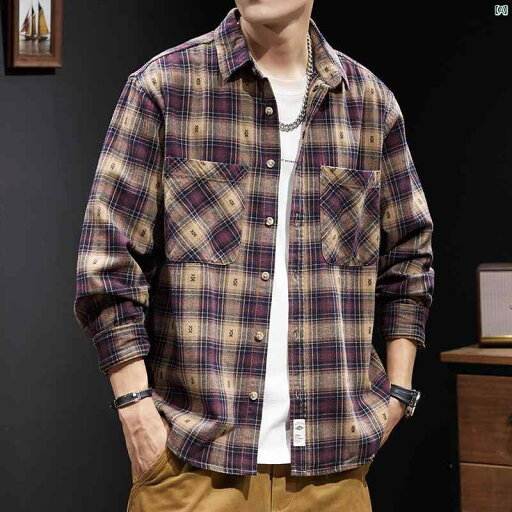 メンズ ファッション オシャレ カジュアル 男性 春秋 アメリカ レトロ チェック柄 長袖 シャツ 英国 ワークウェア ジャケット メンズ ファッション オシャレ カジュアル 男性 春秋 アメリカ レトロ チェック柄 長袖 シャツ 英国 ワークウェア ジャケット