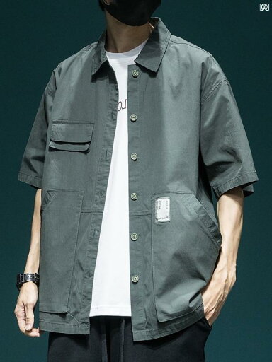 メンズ ファッション オシャレ カジュアル 男性 レトロ ワークウェア 半袖 シャツ 薄手 夏 ジャケット メンズ ファッション オシャレ カジュアル 男性 レトロ ワークウェア 半袖 シャツ 薄手 夏 ジャケット