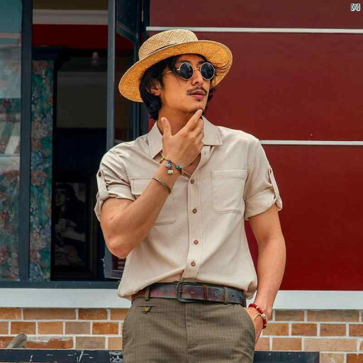 メンズ ファッション オシャレ カジュアル 男性 ソア リン レトロ アメリカン ワークウェア 半袖 シャツ アミ カーキ 薄手 スリム 五分袖 メンズ ファッション オシャレ カジュアル 男性 ソア リン レトロ アメリカン ワークウェア 半袖 シャツ アミ カーキ 薄手 スリム 五分袖