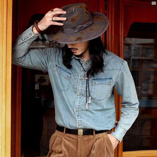 メンズ ファッション オシャレ カジュアル 男性 ソア リン アメリカン レトロ デニムシャツ アミ カーキ ダブル ポケット ウォッシュド ブルー ワークシャツ メンズ ファッション オシャレ カジュアル 男性 ソア リン アメリカン レトロ デニムシャツ アミ カーキ ダブル ポケット ウォッシュド ブルー ワークシャツ