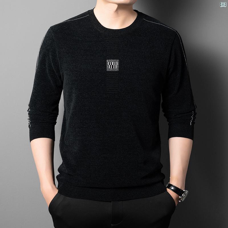メンズ　ファッション　オシャレ　カジュアル　男性 上品 長袖 シェニール Tシャツ 春秋 新 カジュアル ラウンドネックプルオーバー ニット ボトム シャツ セーター