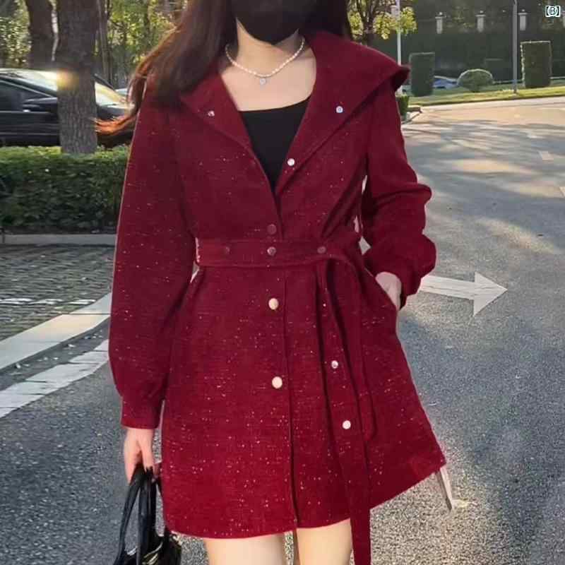 レディース レディース ファッション 上品　オシャレ　綺麗 Qianjin マント ウエスト ウール コート 晩秋冬 ハイエンド 見栄え 良い フード付き