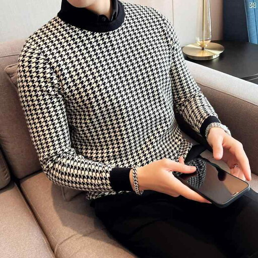 男性 オシャレ かっこいい カジュアル 春秋 メンズ フェイク 2点 セーター 韓国 千鳥格子 メンズシャツ カラー スリム ニット 男性 オシャレ かっこいい カジュアル 春秋 メンズ フェイク 2点 セーター 韓国 千鳥格子 メンズシャツ カラー スリム ニット