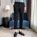 男性 オシャレ かっこいい カジュアル 夏用 薄手 ストライプ メンズパンツ スリムフィット 九分 ズボン 男性 用 冷感 ビジネス カジュアル スーツ パンツ(4)