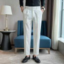 男性 オシャレ かっこいい カジュアル 春秋新 メンズスーツ パンツ スリム スモール ストレート ストライプ ホワイト スーツ ビジネス カジュアル 男性(4)