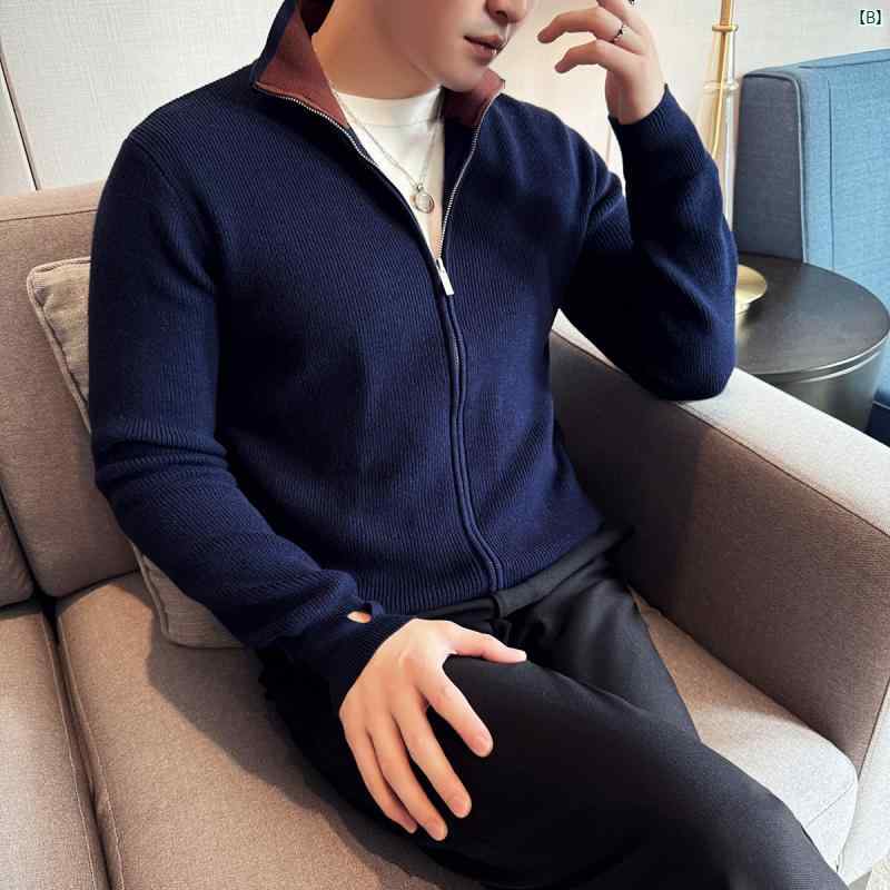 男性　オシャレ　かっこいい　カジュアル 秋冬 厚手 メンズ セーター カーディガンジャケット ハーフ タートル カラー スリム スタンドカラー ニット トップス 男性