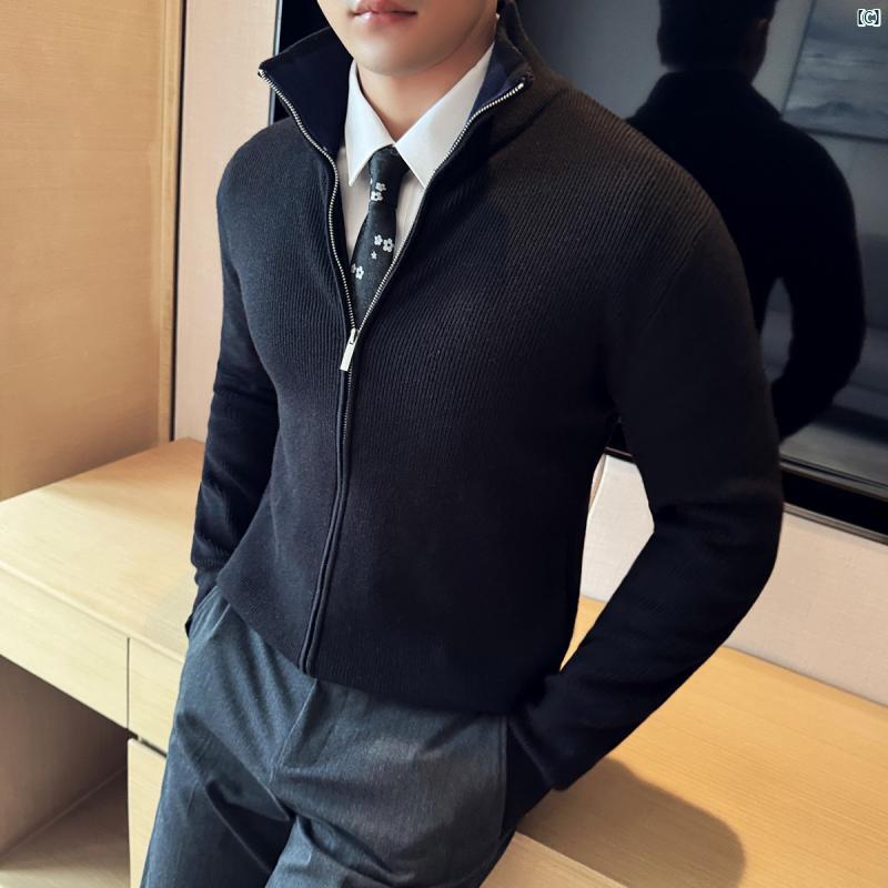 男性　オシャレ　かっこいい　カジュアル 秋冬 厚手 メンズ セーター カーディガンジャケット ハーフ タートル カラー スリム スタンドカラー ニット トップス 男性