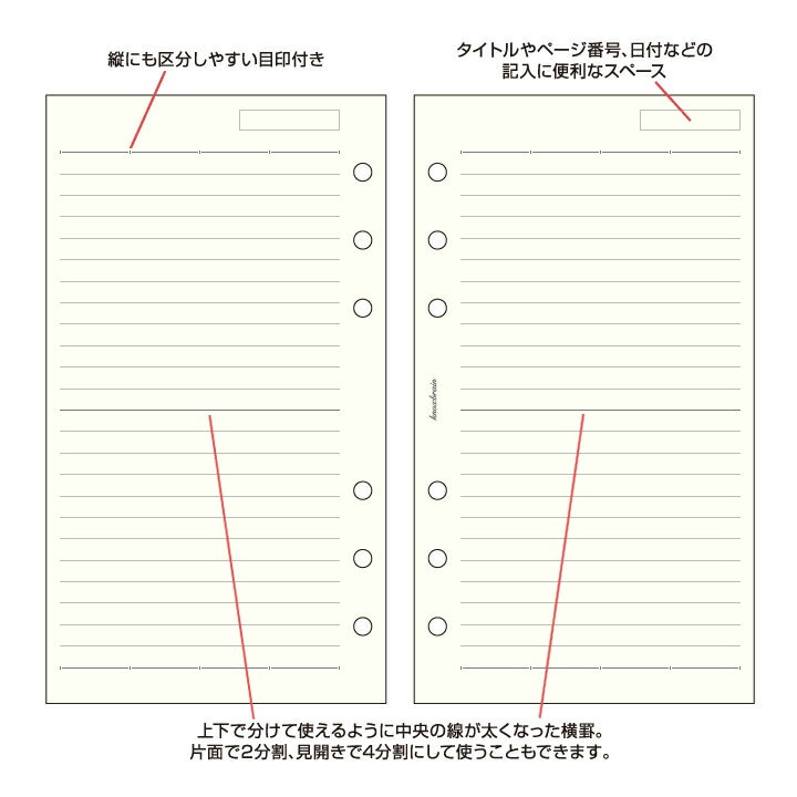 クリーム紙【ナローサイズ】メモ罫線（6mm罫)100枚(システム手帳 ルーズリーフ 手帳 中身 だけ 6穴 リフィル スケジュール帳 knox ビジネス手帳 knoxbrain ノックス レフィル スケジュール手帳 ノート アクセサリー メモ帳 メモ用紙 ナロー サイズ 手帳用紙 ダイアリー 替え)