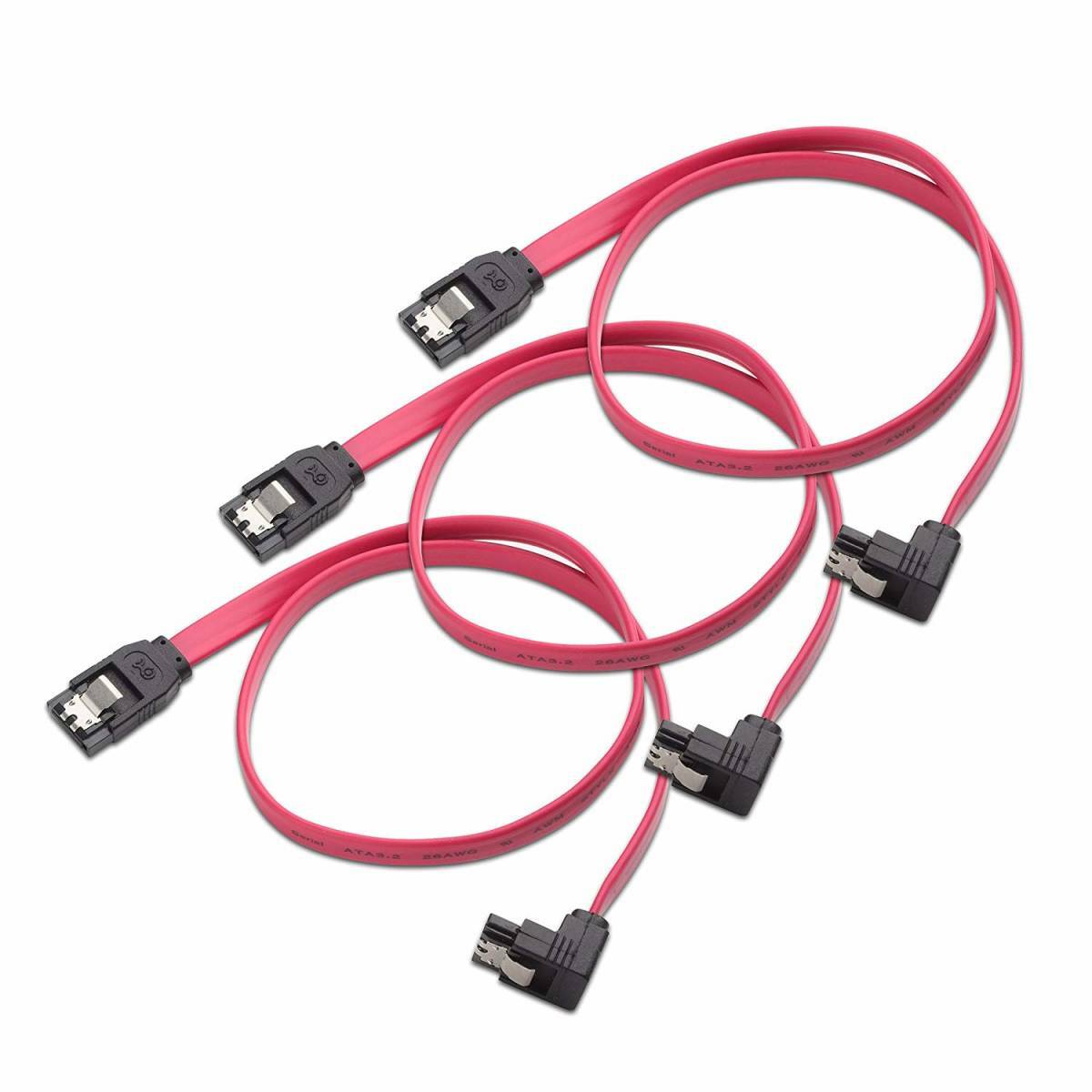送料無料 45CM 赤 3本セット SATA ケーブル L型 Sata3 シリアル ATA3.0 ケーブル 6 Gbps対応 SSDとHDD増設