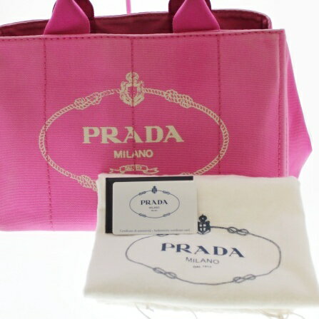 【中古】【PRADA】プラダカナパミディアムトートBN1877キャンバスFUXIAピンクゴールドハンドバッグレディースUSED-Bm20-1200251925800027【かんてい局前橋店】