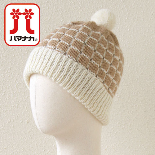 ホワイト　毛糸帽子 Champion ニット帽 秋冬 レディース 帽子 洗える 花 刺繍 ワン