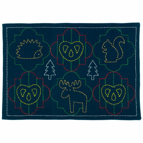 オリムパス　刺し子　北欧モチーフのランチョンマット　キット　森の動物クッキー