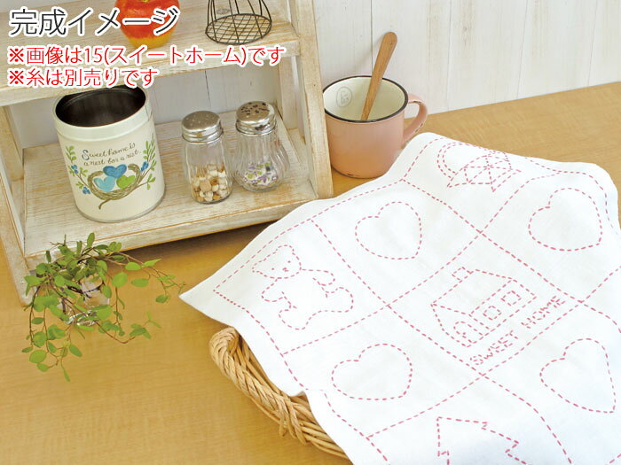 けいとのコーダのオリムパス　刺し子　カントリー柄花ふきん　布パック　ドリームベア　白（糸別売り）｜アングル3