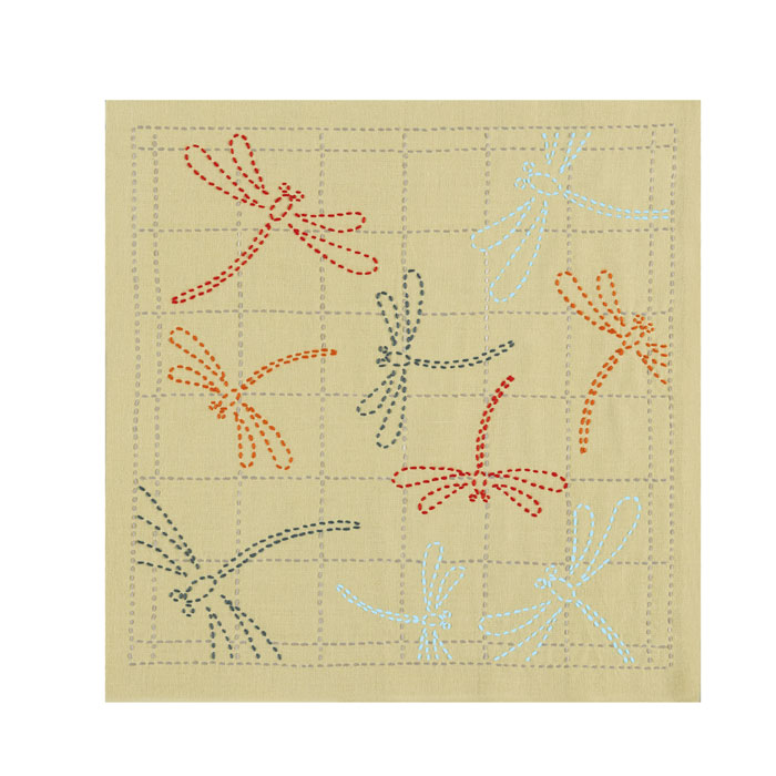 オリムパス キット 刺し子の花ふきん 茜とんぼ（からし）