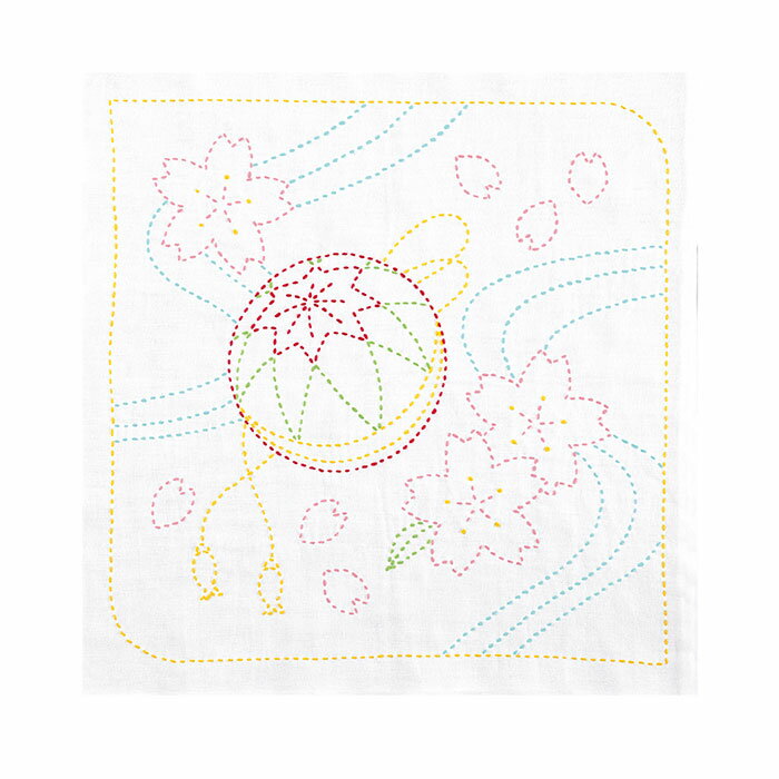 乐天商城 - オリムパス　キット　刺し子の花ふきん　桜と手まり（白）