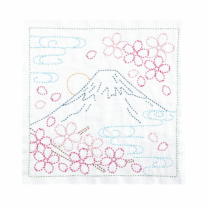 Rakuten - オリムパス　キット　刺し子の花ふきん　富士と桜（白）