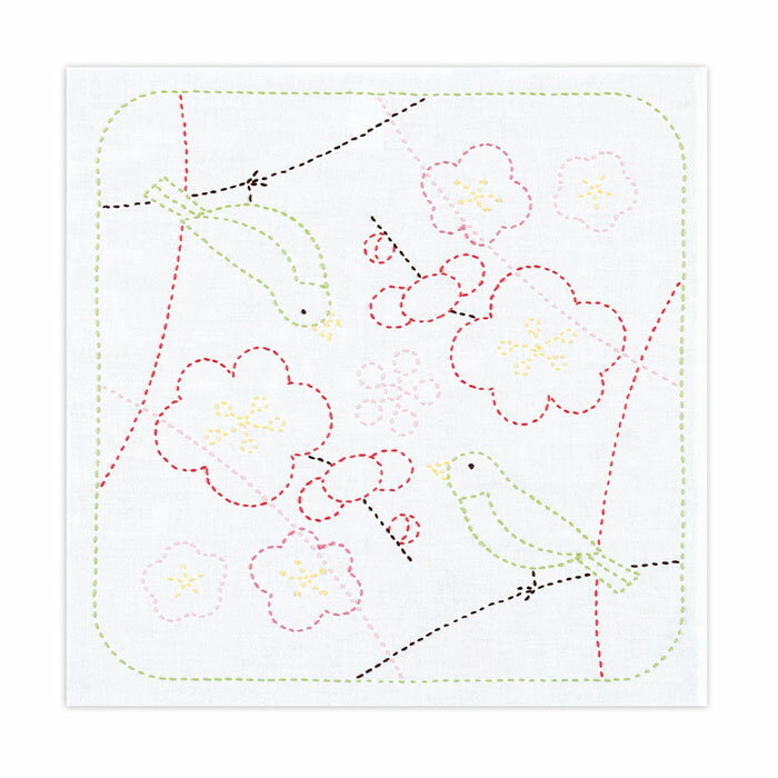 Rakuten - オリムパス　キット　刺し子の花ふきん　梅とうぐいす（白）