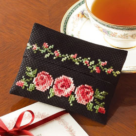 オリムパス　キット　花刺しゅうの優しい小物　ティッシュケース　バラ